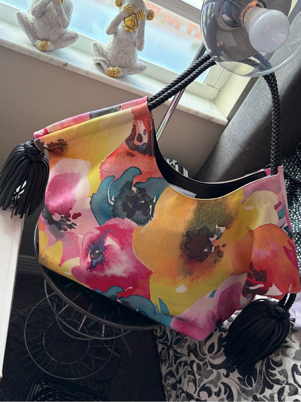 Sassy Jones Multicolor Floral Hobo Bag with Black Tassel Handles